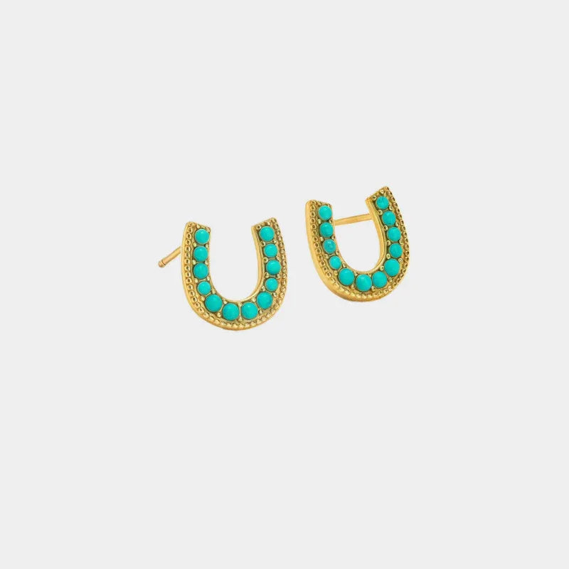 Natural Turquoise Millet Bead U-Shaped Luxury Earrings - OOAKB