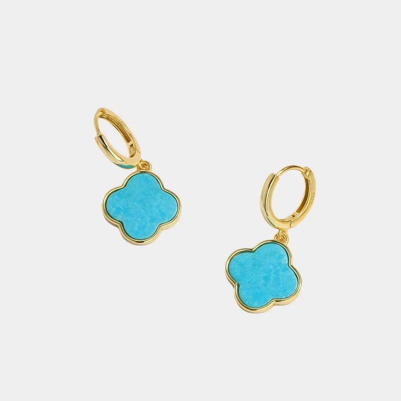 Turquoise Four-Leaf Clover S925 Silver Earrings - OOAKB