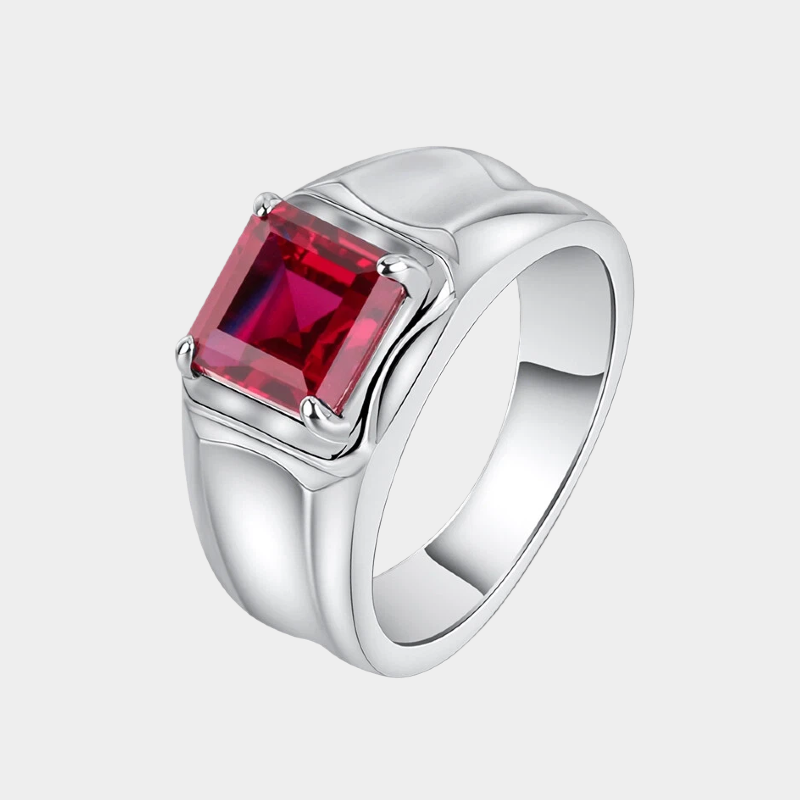 Silver Plated White Gold 3A Cut Ruby Men's Ring