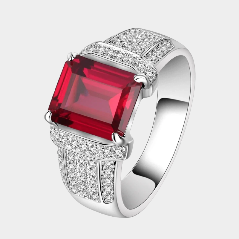 Silver Thick Plated White Gold Ruby Men's Ring