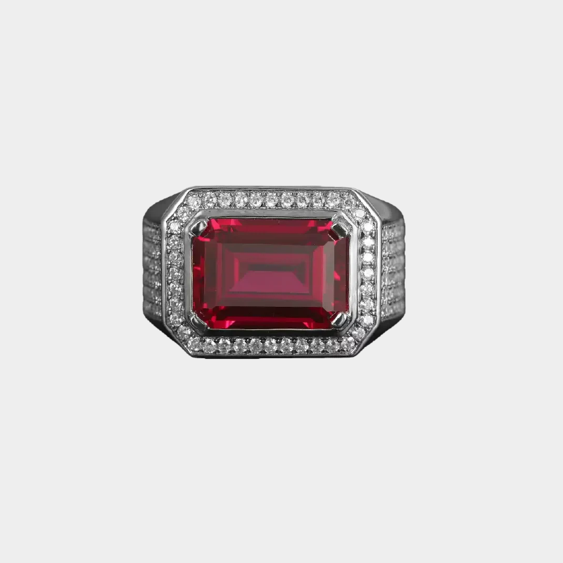 925 Sterling Silver Ruby Men's Ring 9.7ct