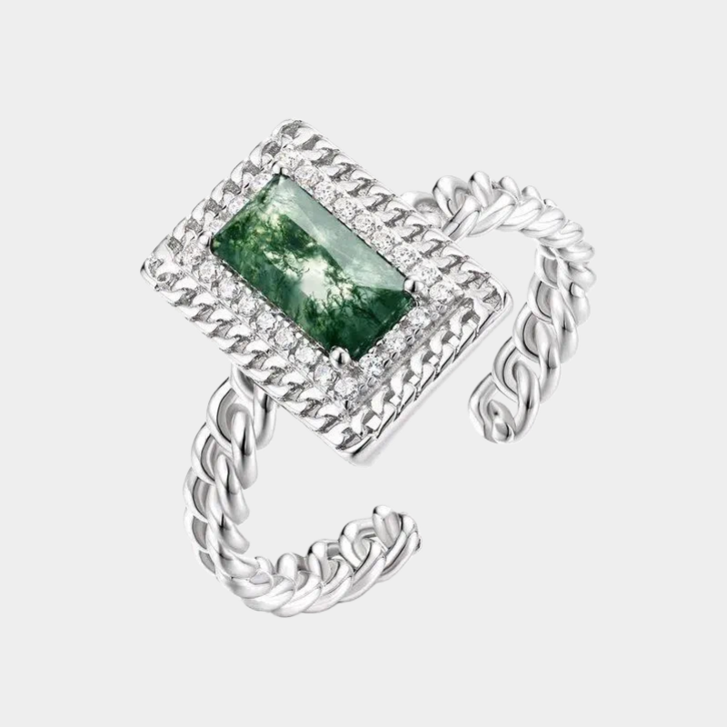 Moss Agate Twist Design Open Ring Unisex