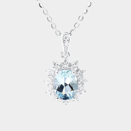1.2 Carat Natural Aquamarine Princess Diana Style Necklace