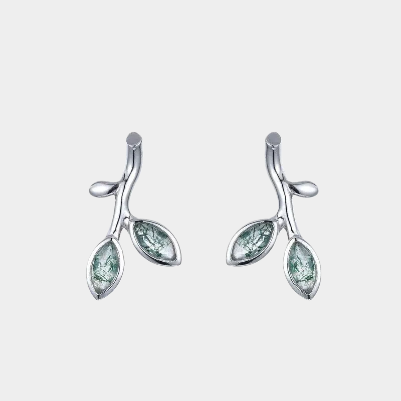 Olive Branch Moss Agate Earrings Unisex