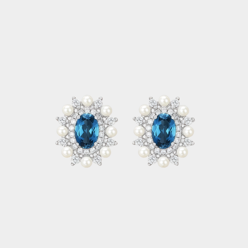 Topaz Millet Bead Stud Earrings S925 Silver Women's Style