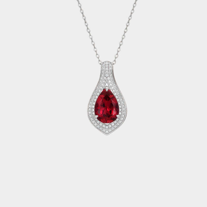 Pigeon Blood Ruby Teardrop Necklace Women's Style S925 Silver