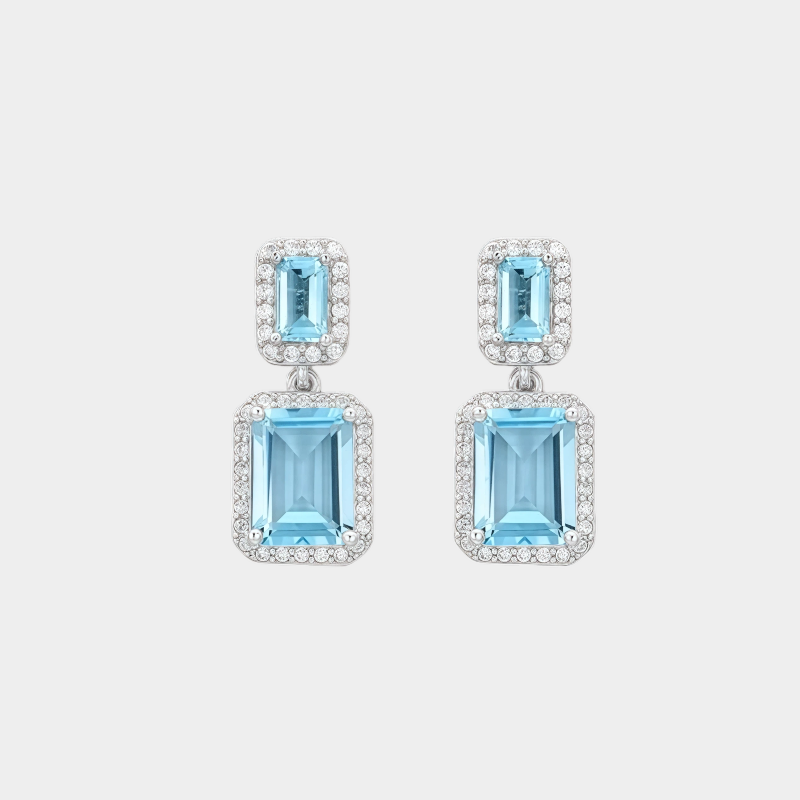 Double-Layer Square Natural Topaz Earrings S925 Silver