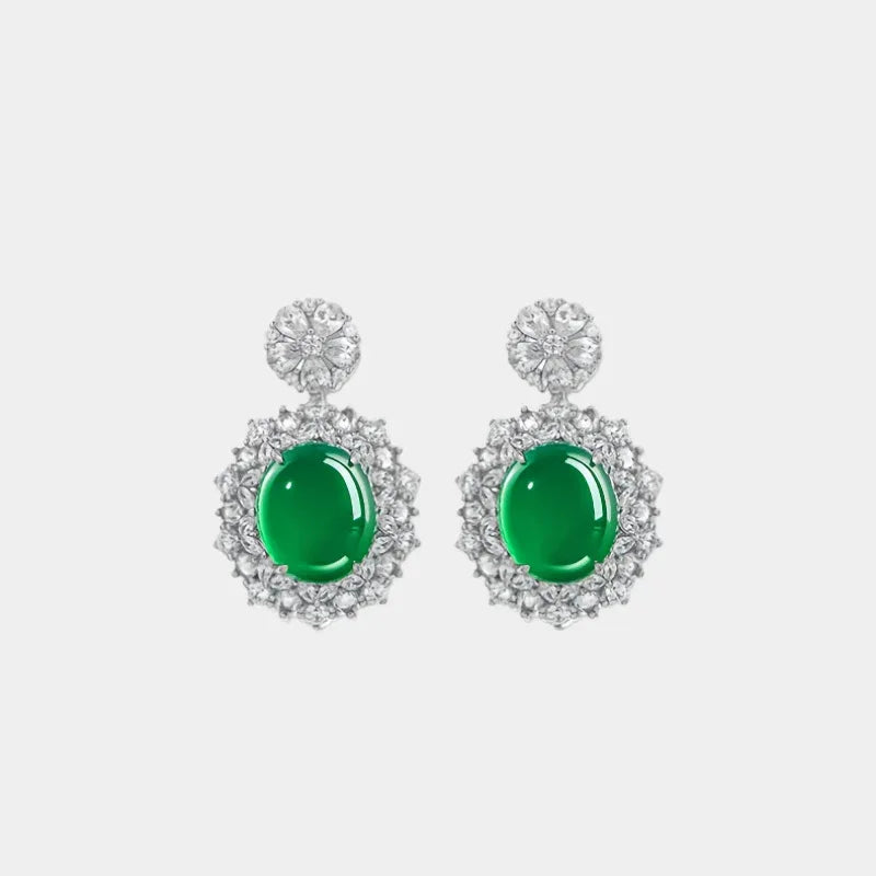 Chrysoprase Neo-Chinese Cabochon Earrings S925 Silver - OOAKB