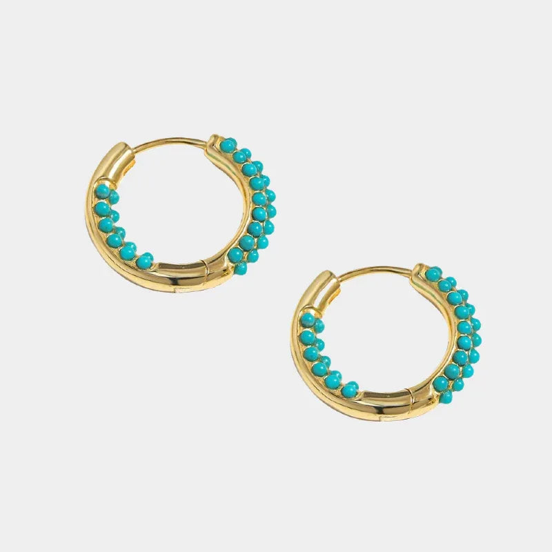 Turquoise Round Bead S925 Silver Earrings - OOAKB