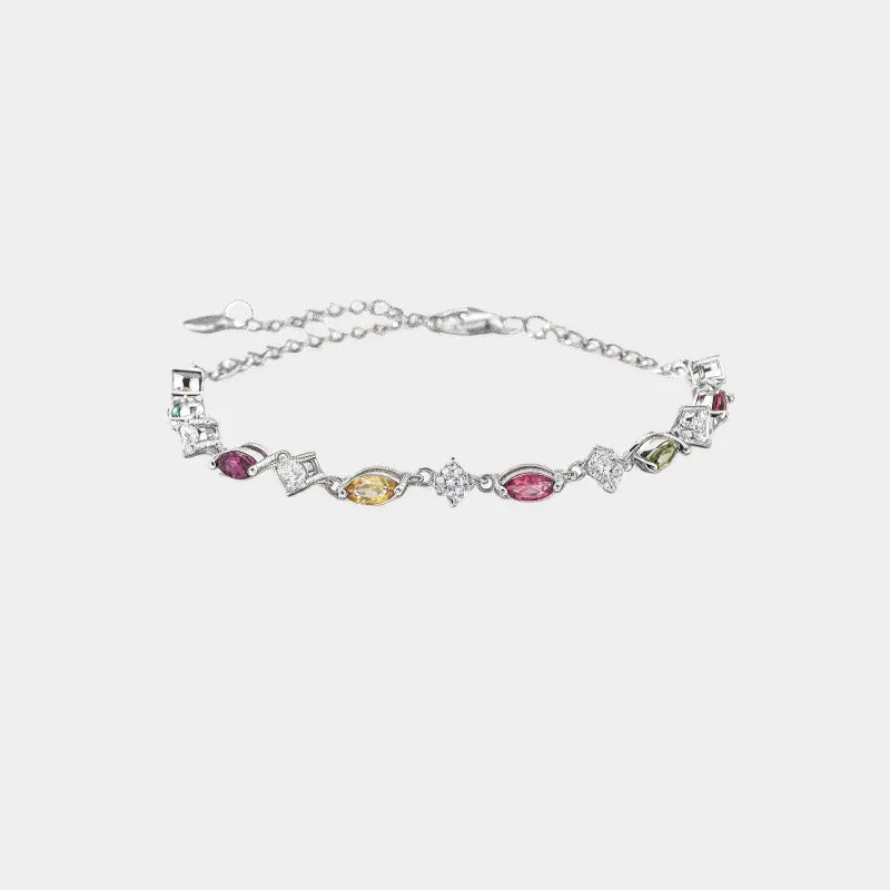 Natural Tourmaline Rainbow Bracelet Women's Style S925 Silver - OOAKB