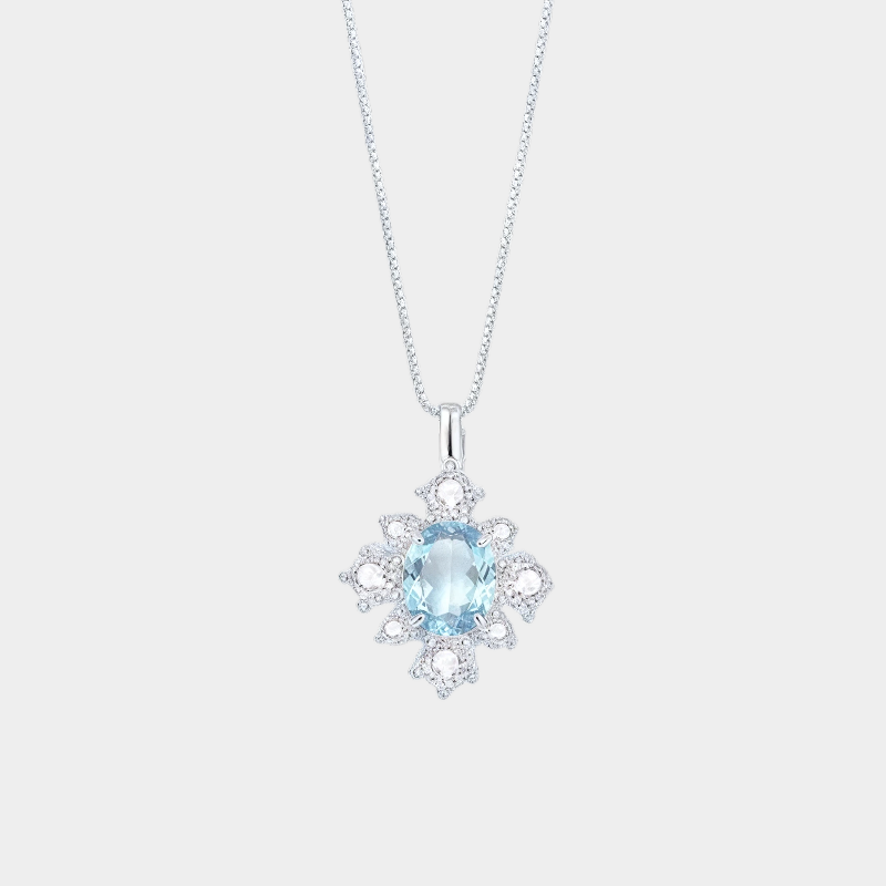 Sea Blue Topaz S925 Silver Snowflake Necklace