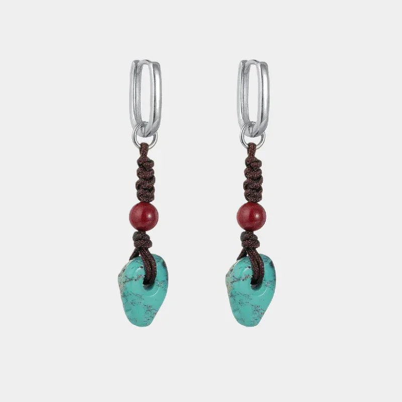 Silver Black Cord Turquoise Earrings Unisex - OOAKB