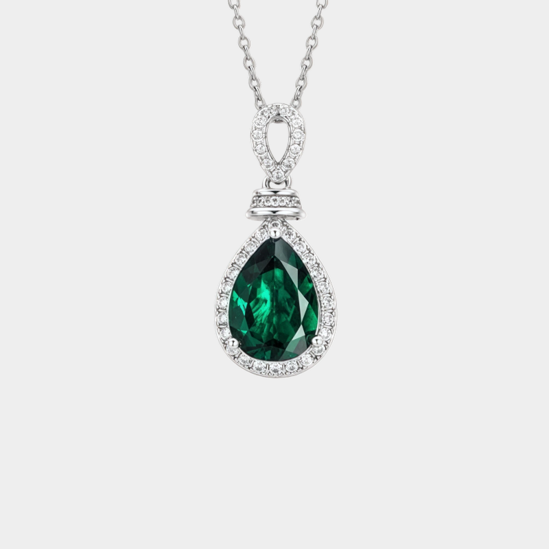 Emerald Small Teardrop Collar Necklace S925 Silver Women's Style