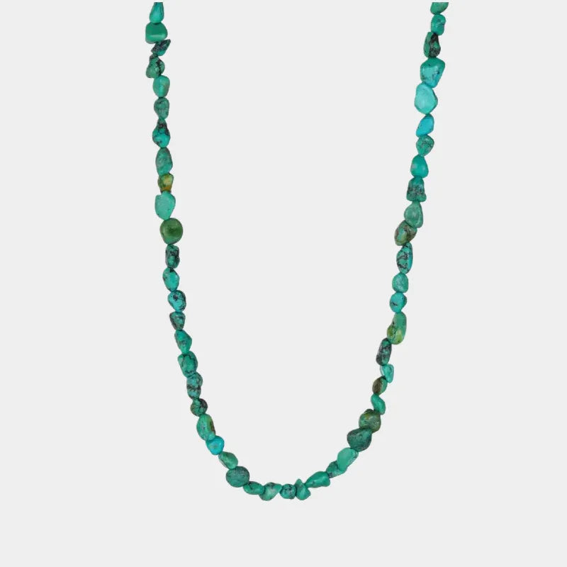 S925 Silver Natural Irregular Turquoise Beaded Necklace - OOAKB