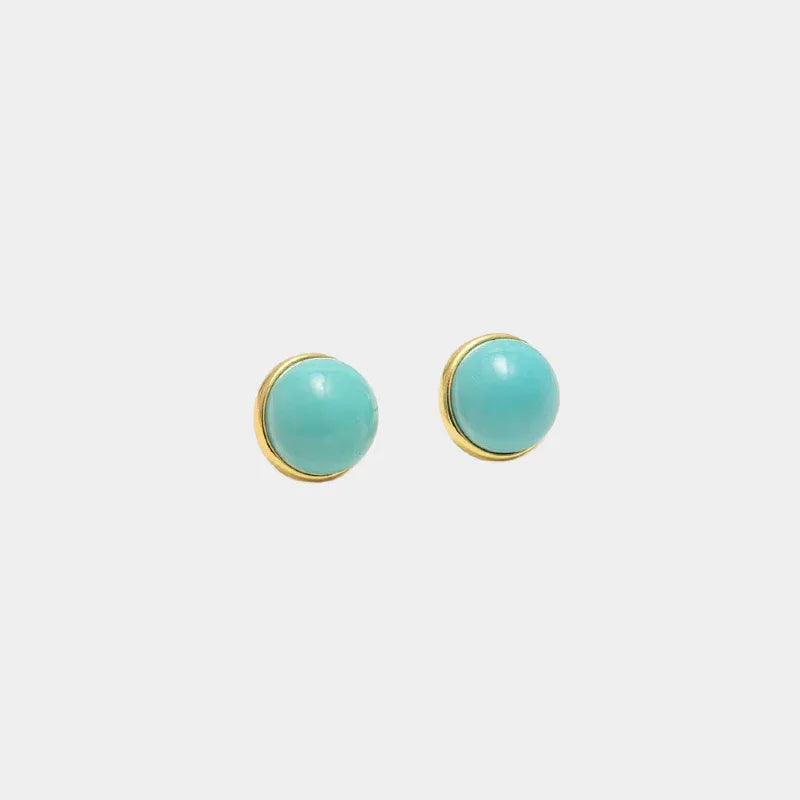 Natural Turquoise Single Bead Round Earrings - OOAKB