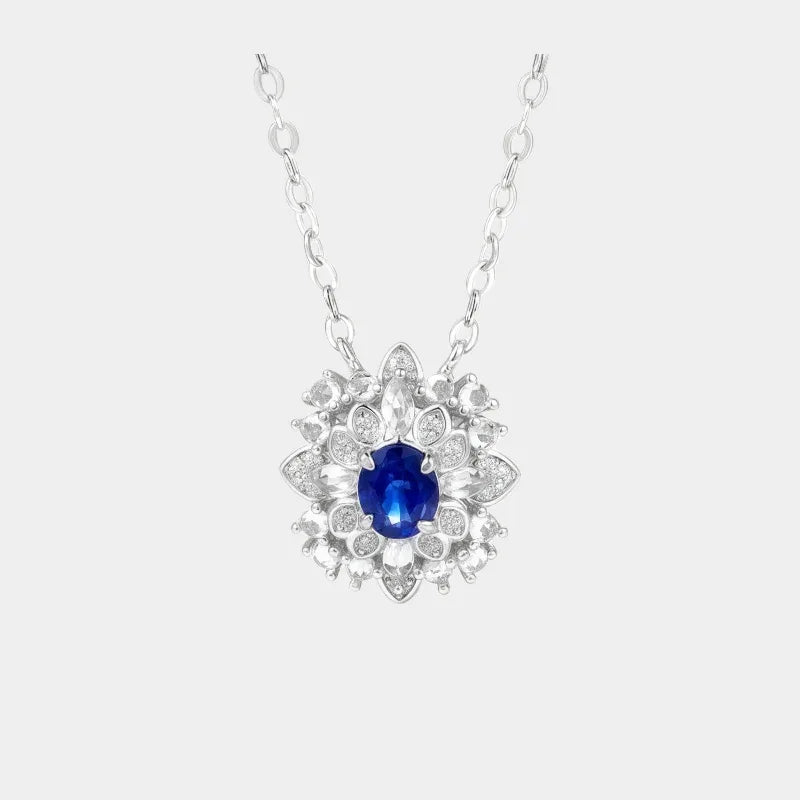 Sapphire S925 Silver Snowflake Shape Collarbone Necklace - OOAKB
