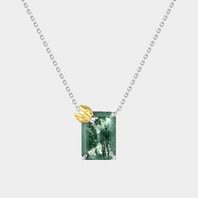 Ladybug Personalized Moss Agate Collarbone Necklace