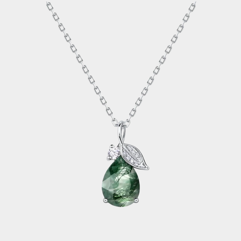Minimalist and Light Luxury Teardrop Moss Agate Pendant Necklace