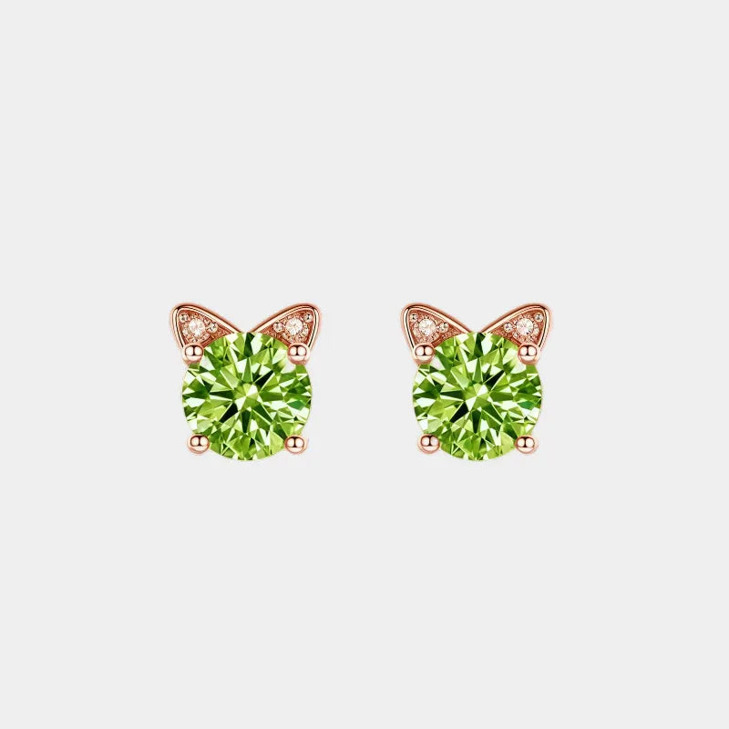 Natural Peridot Cat Luxury Silver Earrings - OOAKB