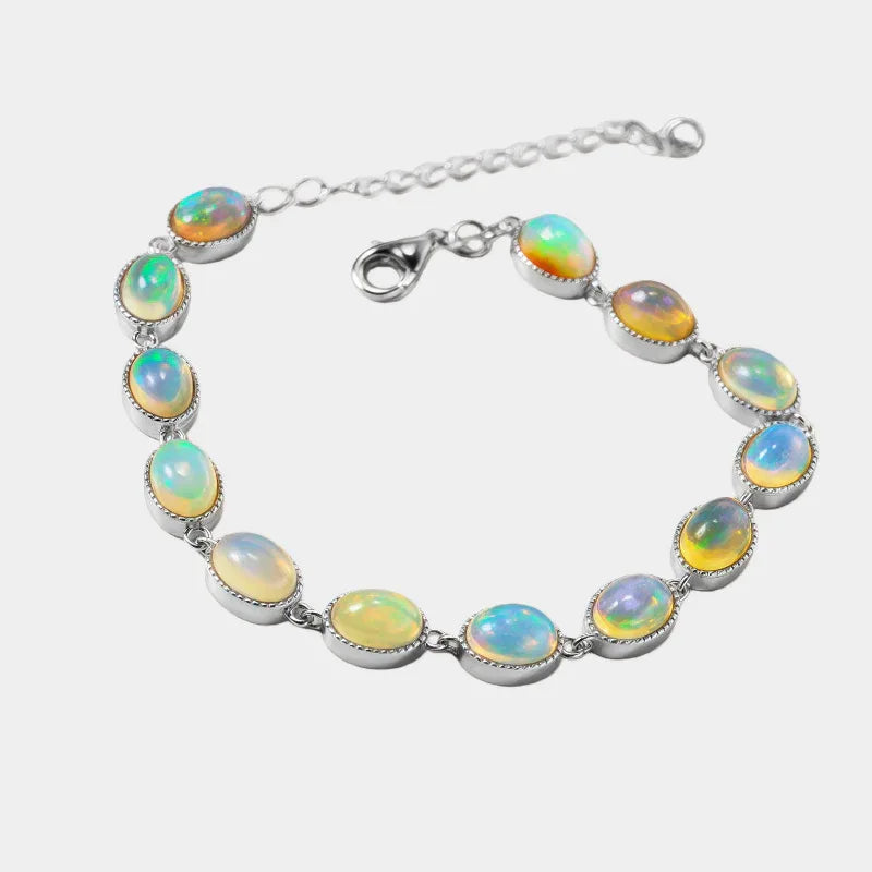 Natural White Opal Full-Circle S925 Silver Bracelet - OOAKB