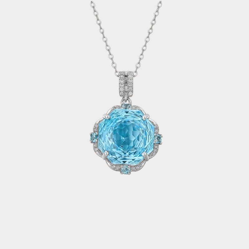 Rose-Cut Natural Topaz Necklace S925 Silver Women's Style