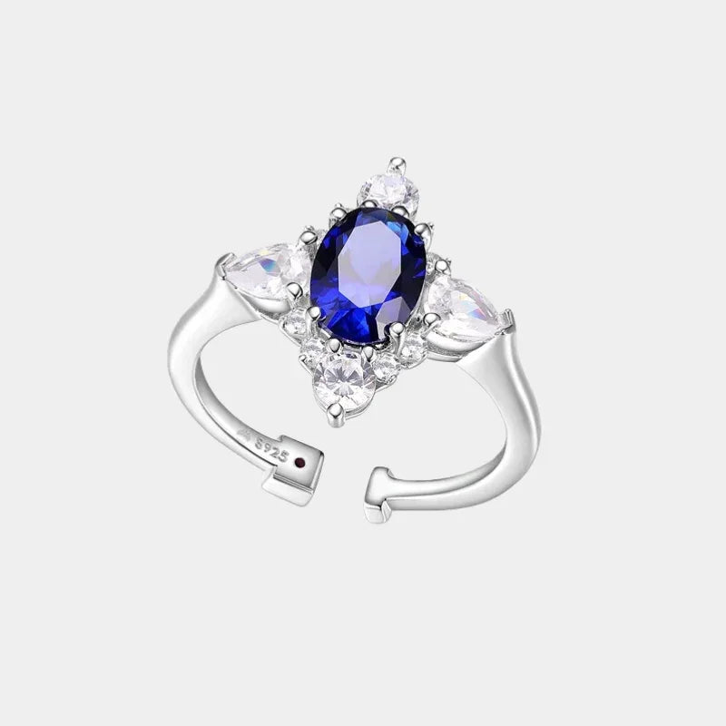 Sapphire S925 Silver Main Stone with Side Stones Ring - OOAKB