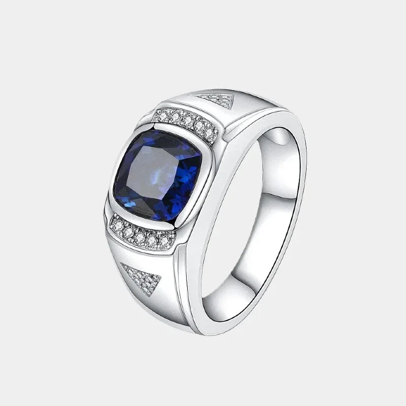 Silver Plated Gold Sapphire Men's Ring8*8mm - OOAKB