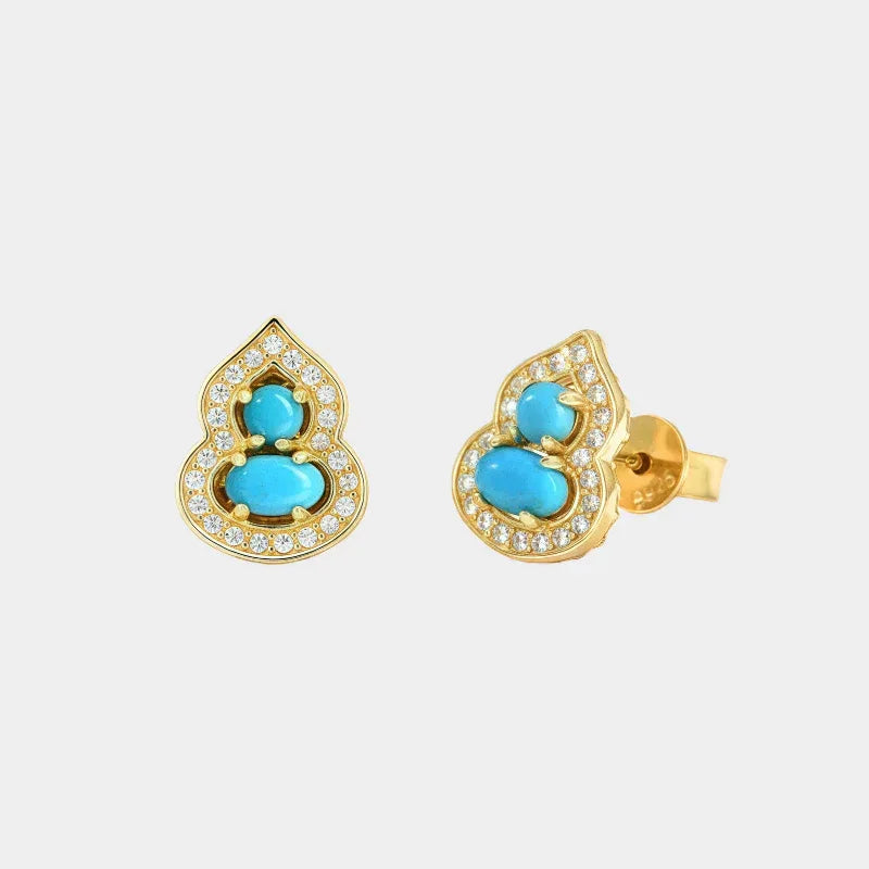 Blessing Gourd Turquoise Earrings S925 Silver - OOAKB