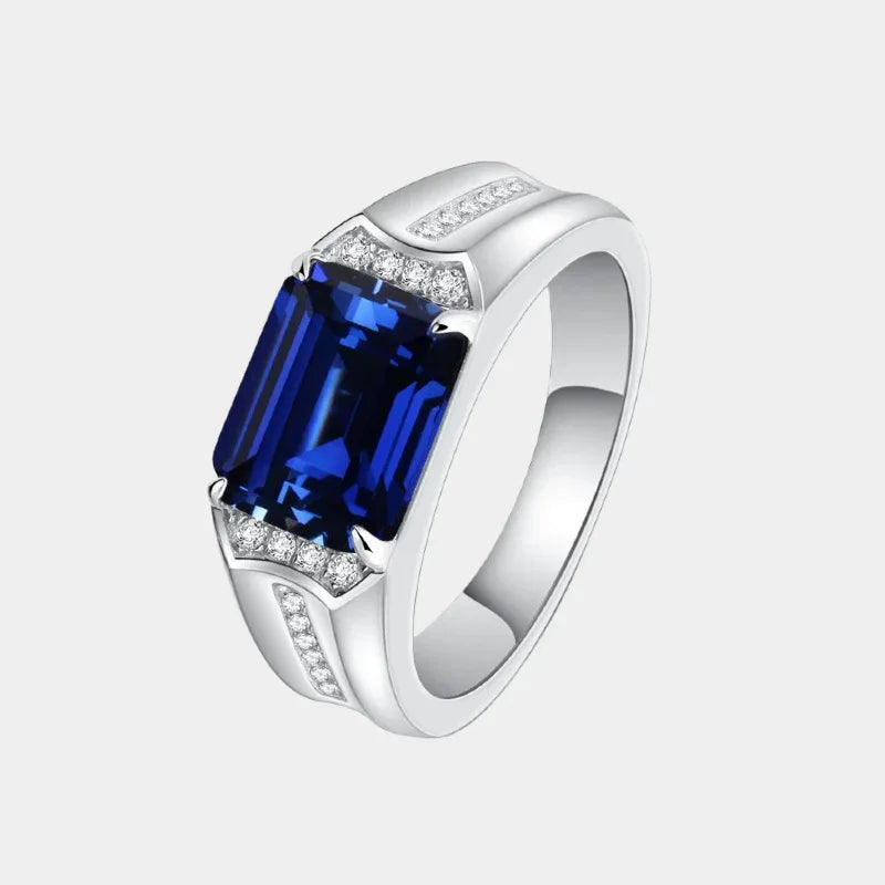 Silver Plated Gold Sapphire Men's Ring 9mm*11mm - OOAKB
