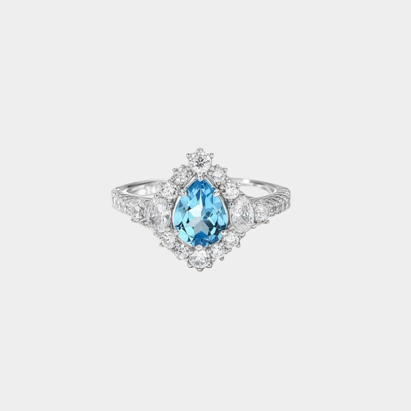 Natural Topaz Ice Blue Small Water Drop Ring Women's Style