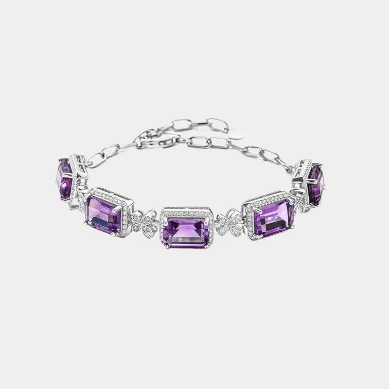 Amethyst Cube Bracelet S925 Silver Women's Style - OOAKB