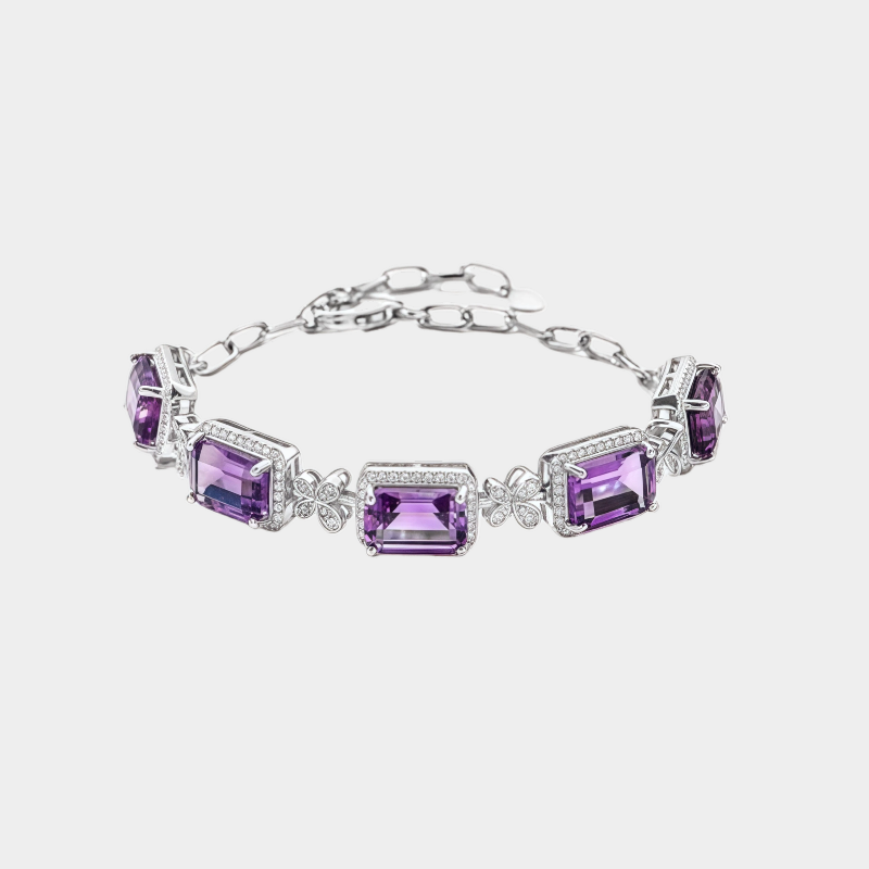 Amethyst Cube Bracelet S925 Silver Women's Style