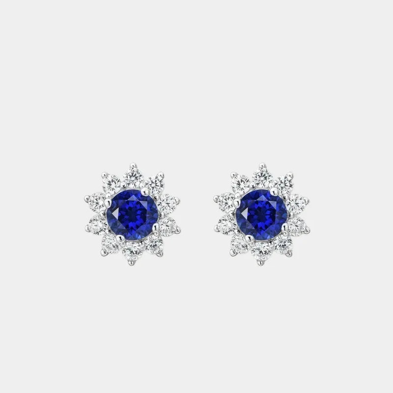 Brilliant Series Sapphire Sunflower Four-Claw Earrings S925 Silver - OOAKB