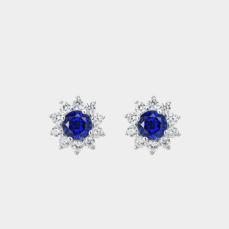 Brilliant Series Sapphire Sunflower Four-Claw Earrings S925 Silver