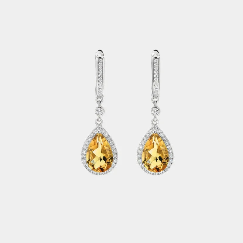Citrine Teardrop Earrings S925 Silver Women's - OOAKB