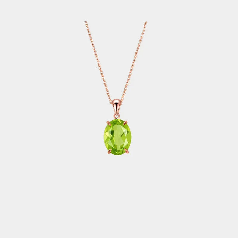 Oval Peridot Solitaire Pendant Necklace - front oval pendant view