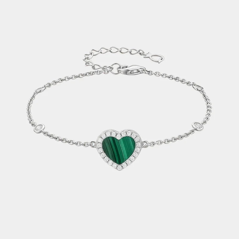 Malachite Heart Bracelet S925 Silver - OOAKB