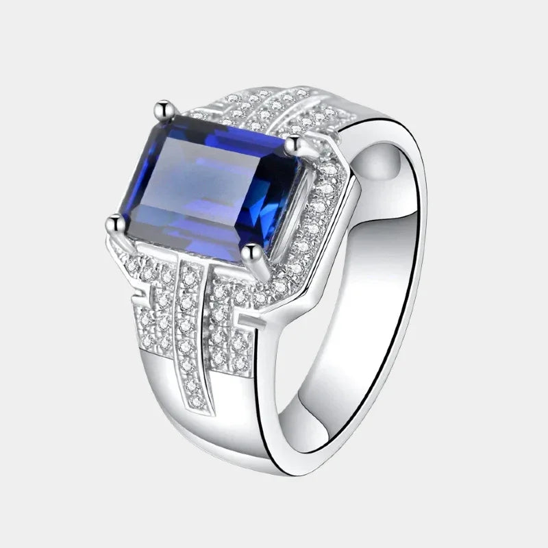 Silver Plated Gold Sapphire Men's Ring 4.3ct - OOAKB
