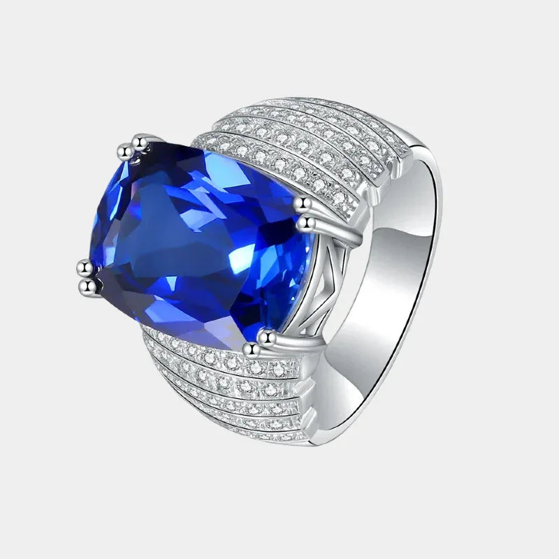 Silver Plated White Gold Sapphire Men's Ring 12.88ct - OOAKB