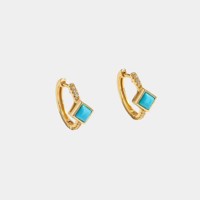Natural Turquoise Square Earrings - OOAKB