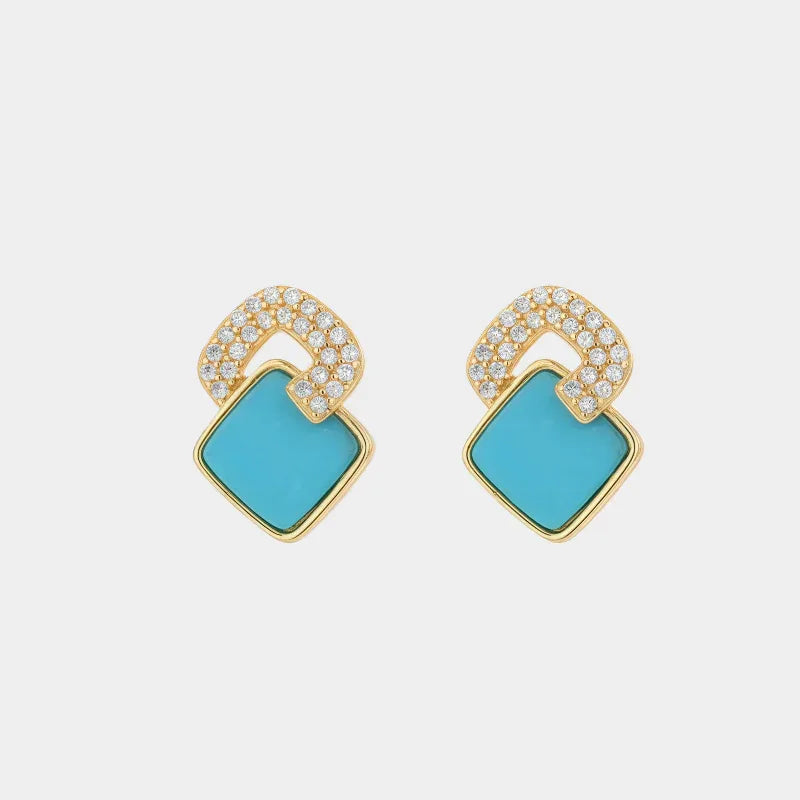 Natural Turquoise Square Luxury Earrings - OOAKB