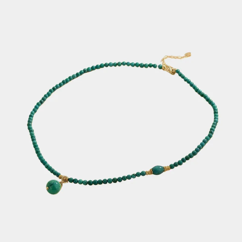 Turquoise Round Bead Pendant S925 Silver DIY Necklace - OOAKB