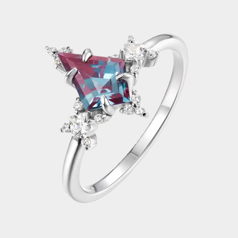 Silver Alexandrite Kite-Shaped Ring Women's Style
