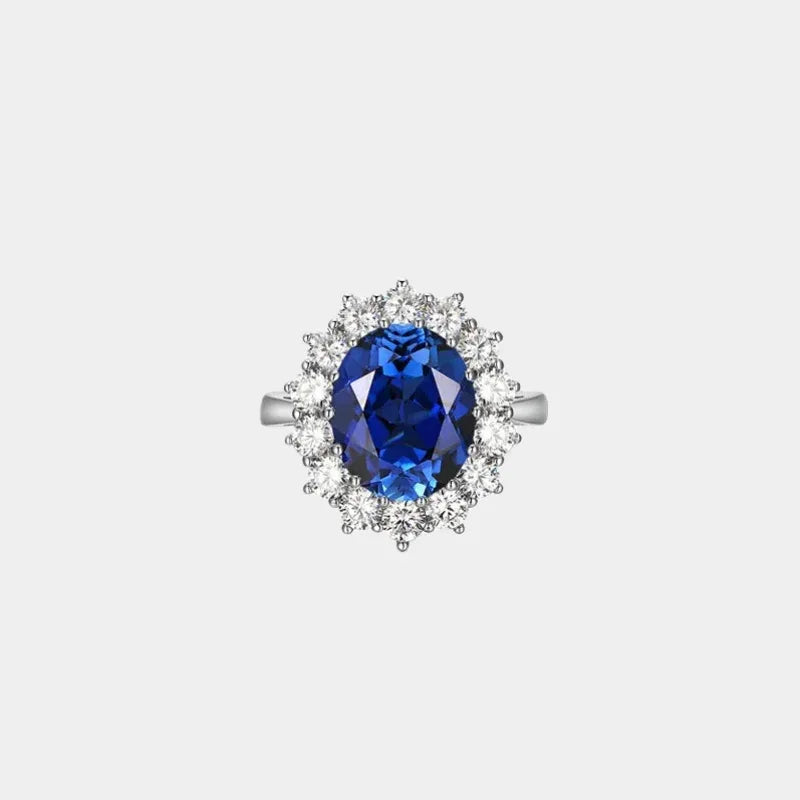 Royal Blue Sapphire S925 Silver Rhodium-Plated Diana-Style Ring - OOAKB