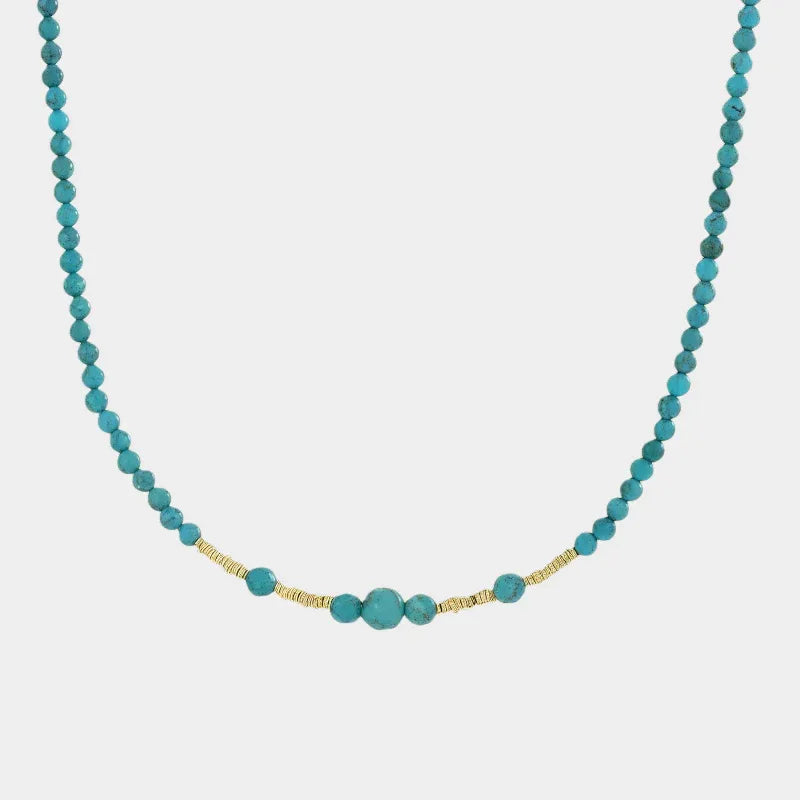 Natural Turquoise Round Bead Cut Corner Luxury Necklace - OOAKB