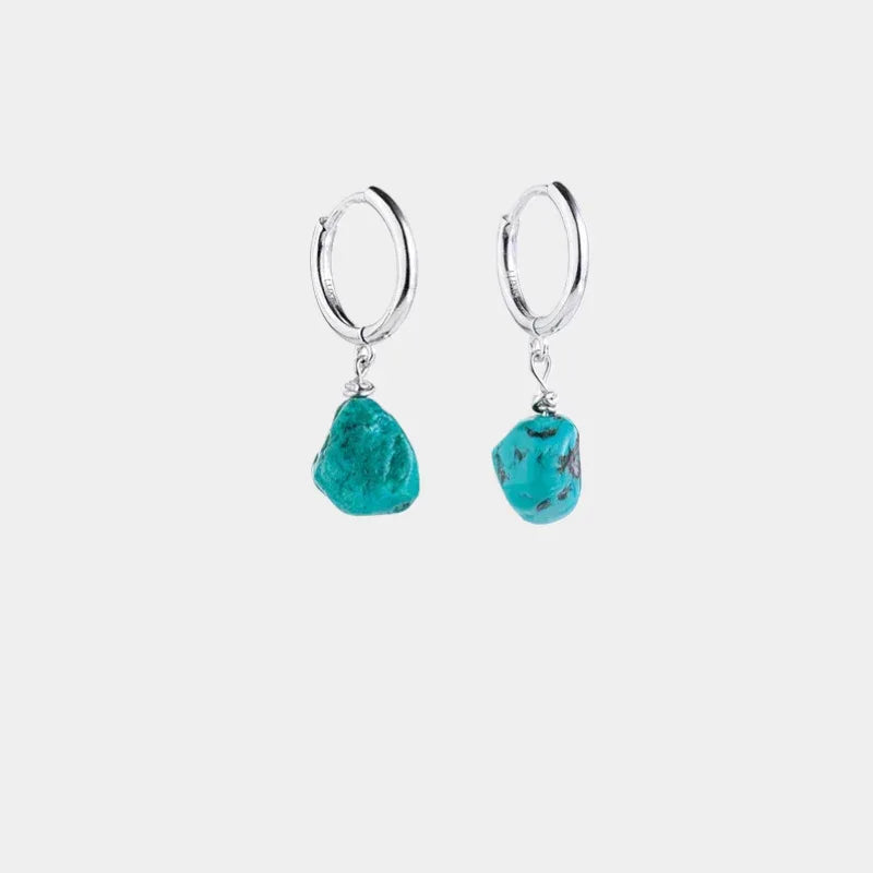 S925 Silver Turquoise Dangle Earrings Unisex - OOAKB