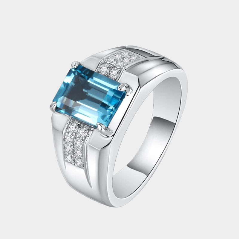 Silver Topaz Men's Ring 7*9mm 3ct