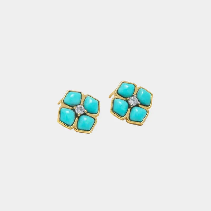 Natural Turquoise Ruyi Clover Earrings - OOAKB
