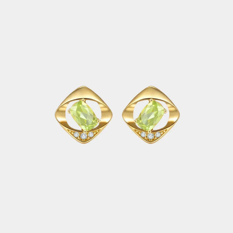 Natural Square Hollowed-Out Peridot Earrings - OOAKB