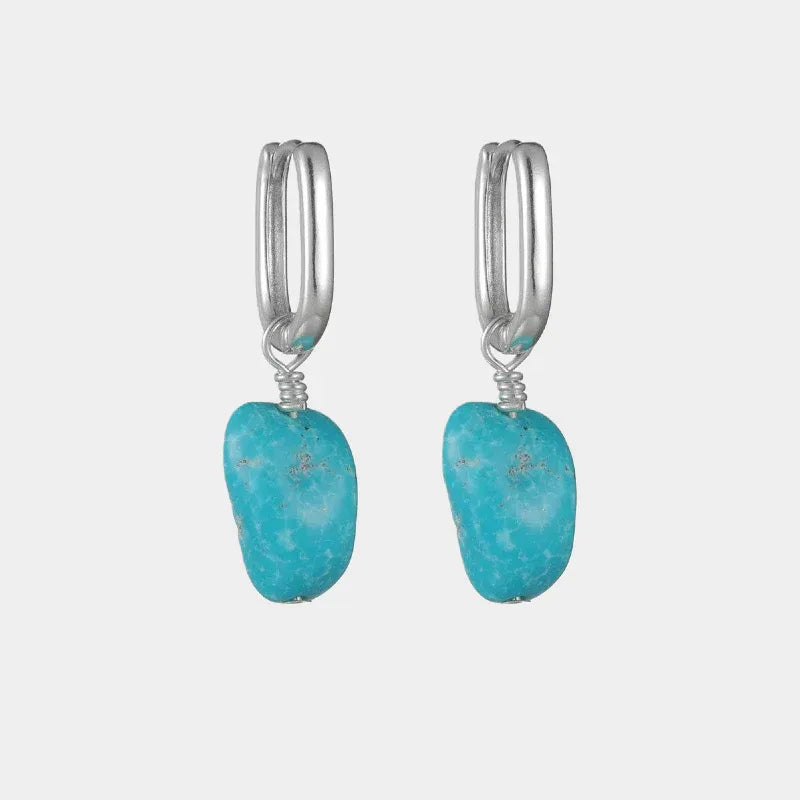 Silver Natural Irregular Turquoise Earrings - OOAKB
